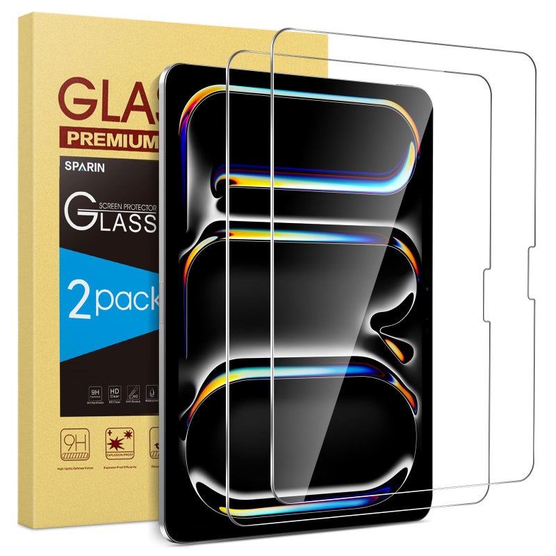 SPARIN Screen Protector for iPad Pro 11 Inch 2025/2024 M5 M4 (6th/5th Generation), 2 Pack Tempered Glass for iPad Pro 11, Scratch Resistant, Case Friendly, Apple Pencil Pro Compatible - Image 1