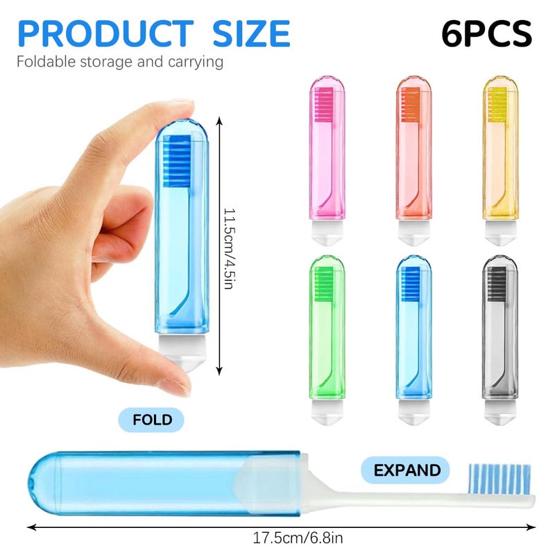 Hannea فرشاة أسنان سفر HANNEA® 6 قطع، فرشاة أسنان صغيرة قابلة للطي مع علبة فرشاة أسنان، فرشاة أسنان بحجم السفر ناعمة ومحمولة، فرشاة أسنان صغيرة مغلفة بشكل فردي للسفر والتخييم - Image 2