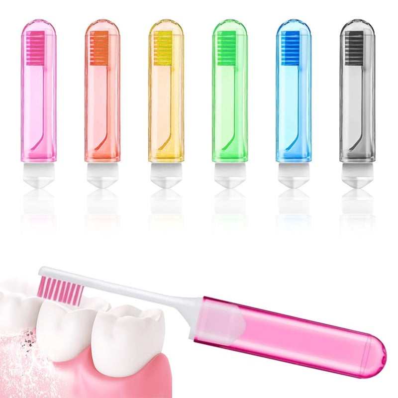 Hannea فرشاة أسنان سفر HANNEA® 6 قطع، فرشاة أسنان صغيرة قابلة للطي مع علبة فرشاة أسنان، فرشاة أسنان بحجم السفر ناعمة ومحمولة، فرشاة أسنان صغيرة مغلفة بشكل فردي للسفر والتخييم - Image 1