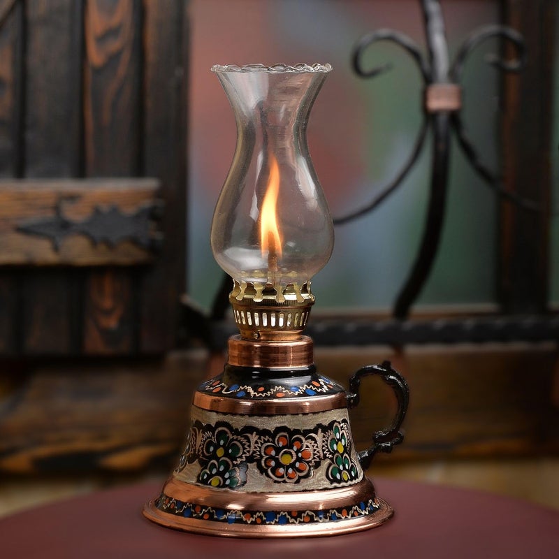 Vensila Handmade Copper Oil Lamp with Glass Chimney | Vintage Hurricane Lantern for Home Decor, Farmhouse Kitchen, Rustic Living Room | Decorative Indoor Outdoor Kerosene Lamp and Christmas Gift - Image 3