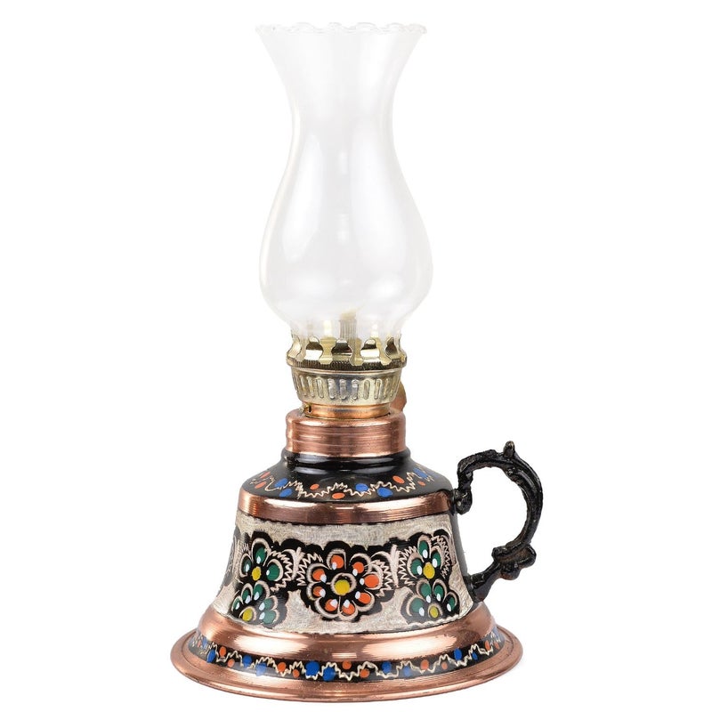 Vensila Handmade Copper Oil Lamp with Glass Chimney | Vintage Hurricane Lantern for Home Decor, Farmhouse Kitchen, Rustic Living Room | Decorative Indoor Outdoor Kerosene Lamp and Christmas Gift - Image 1