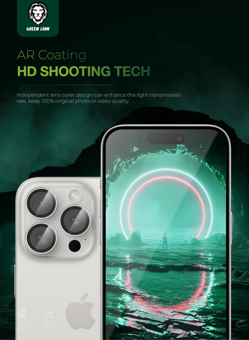 GREEN LION Classic Camera Lens for iPhone 16 Pro/Pro Max / Anti Reflective / Anti Fingerprint / Scratch Resistant / 360° Protection / Diamond Hardness / High Definition - Silver  - Image 3