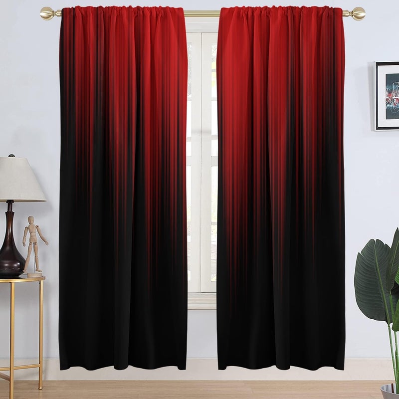 AAtter Red and Black Window Curtain Ombre Boho Pattern Simple Gradient Design Abstract Two Tone Mens Adults Gothic Living Room Bedroom Window Drapes Treatment Fabric 1 Pair 42 W x 84 L Modern