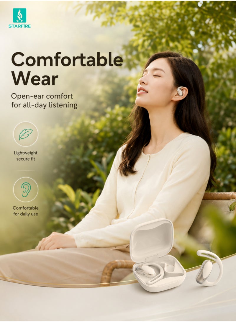 Starfire Open Ear Clip Wireless Earbuds Bluetooth 6.0, True Wireless Stereo Headphones with Touch Control, HD Calling Sound, IPX4 Waterproof, 10m Range, 350mAh Charging Case, Beige - Image 4