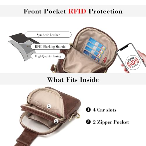 INICAT Sling Bag for Women Touchscreen Small Crossbody Cell Phone Purse Fanny Pack(Brown Anti-theft Small) - Image 5