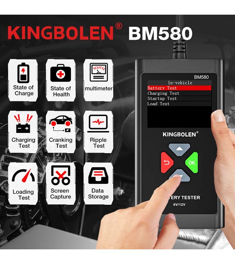 جهاز اختبار بطارية السيارة 6 فولت 12 فولت فولتميتر للسيارات مع مشبك توصيل PK BM550 - Image 5
