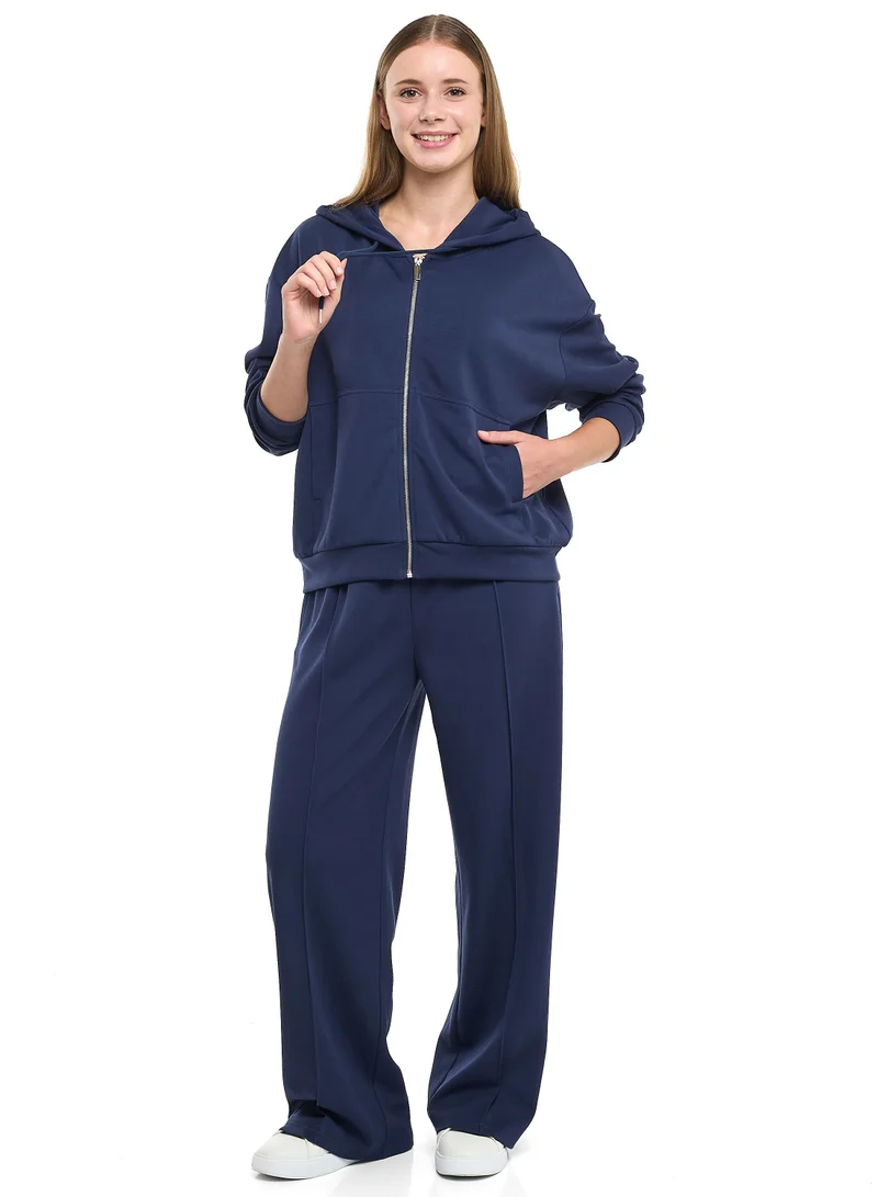 victor and jane 2 Piece Set- Navy Zip-Up Hoodie &amp; Wide-Leg Trousers Set