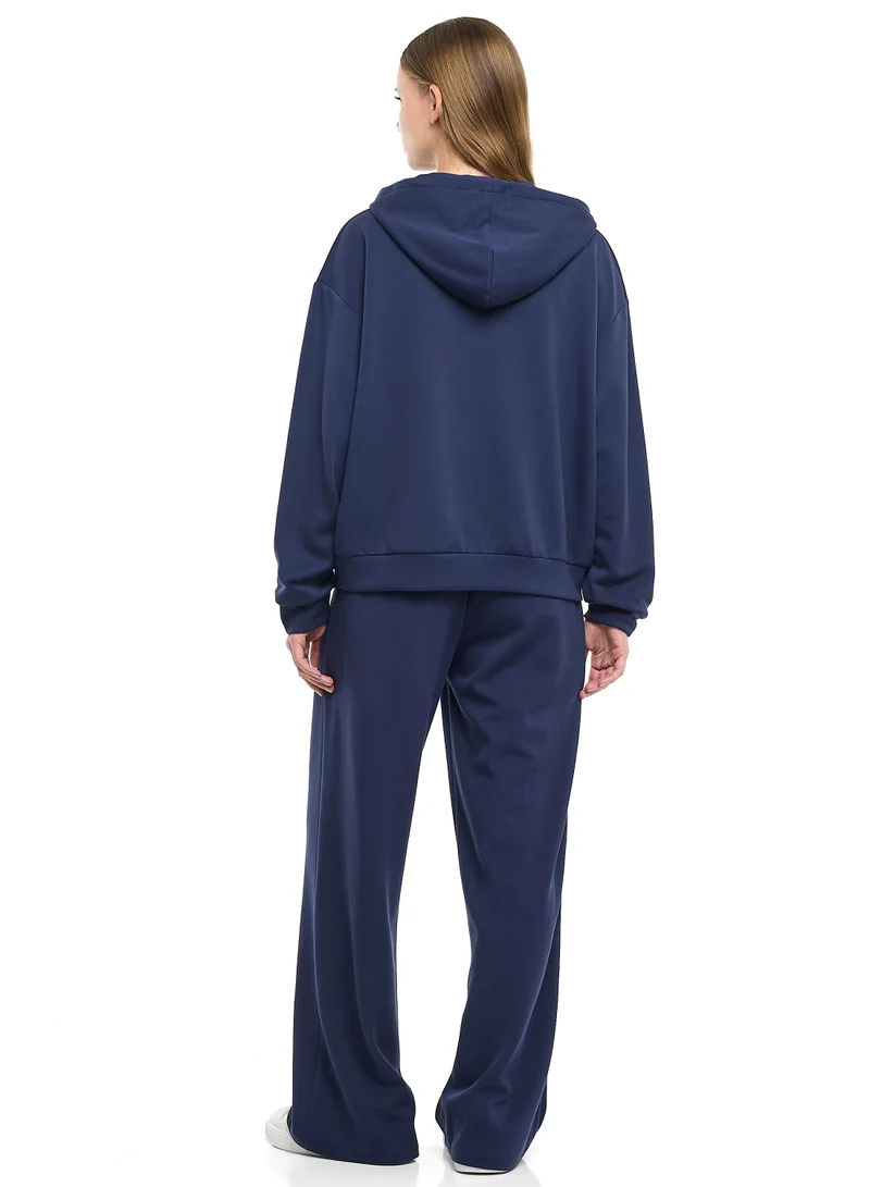 victor and jane 2 Piece Set- Navy Zip-Up Hoodie &amp; Wide-Leg Trousers Set