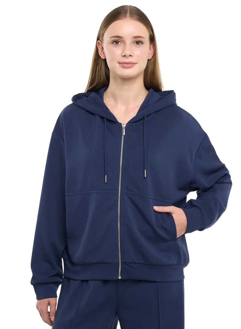 victor and jane 2 Piece Set- Navy Zip-Up Hoodie &amp; Wide-Leg Trousers Set