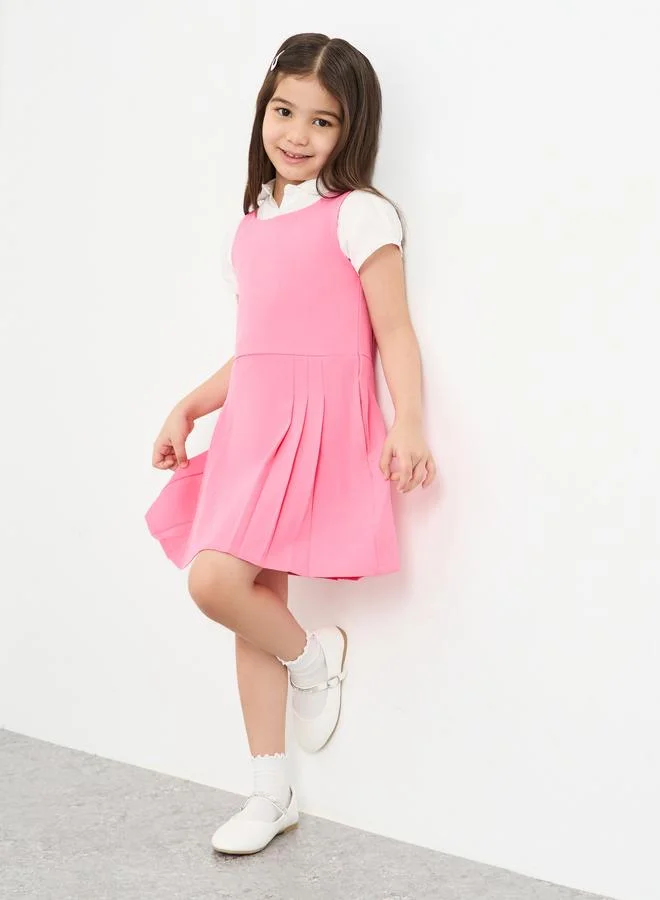 ستايلي Styli Girls School Uniform Pink Pinafore Dress with Side Pocket