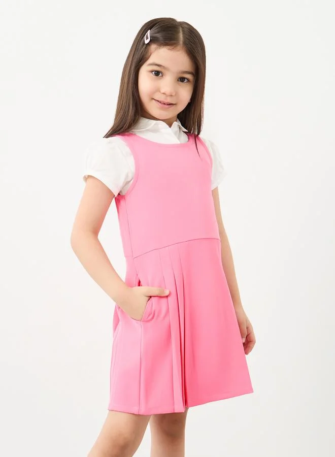 ستايلي Styli Girls School Uniform Pink Pinafore Dress with Side Pocket