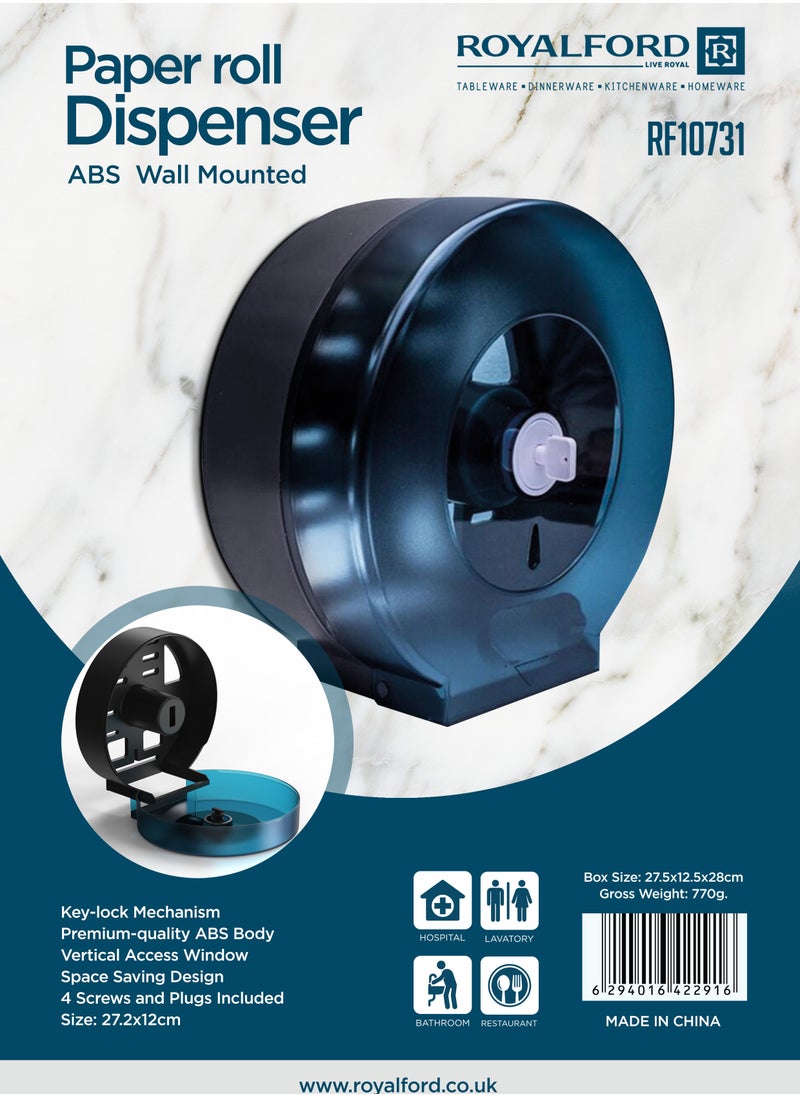 Royalford - Royalford Paper Roll Dispenser- RF10731| Round Paper Tissue Holder| Wall Mounted|  Key Lock Mechanism| Vertical Access Window| Space Saving Design - Image 1