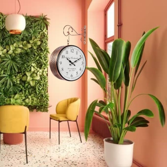 vedas vedas Anvi Metal Vintage Double Sided Analog Wall Clock Railway Station Antique Decorative Clock with Gold Finishing for Home Office Gym Classroom Gold 12 Inch  - Image 4