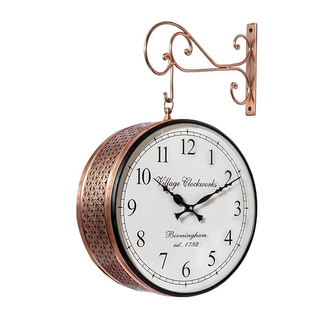vedas vedas Anvi Metal Vintage Double Sided Analog Wall Clock Railway Station Antique Decorative Clock with Gold Finishing for Home Office Gym Classroom Gold 12 Inch  - Image 1