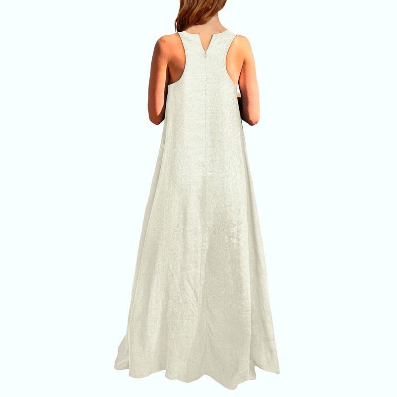 Rainday Women's Linen Dress Sleeveness Loose Dresses Casual Maxi Dress with Pockets(Z3019WH,XL) - Image 2