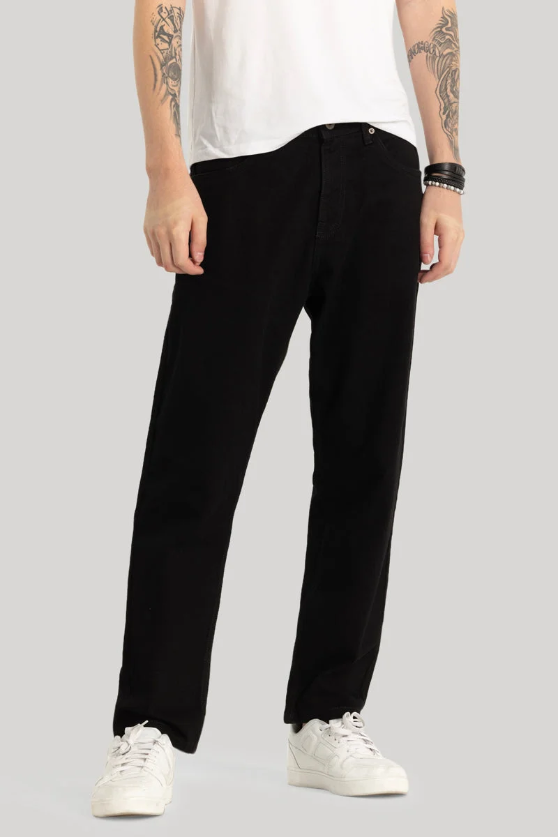 سنيتش Black Solid Wide Leg Streetwear Jeans