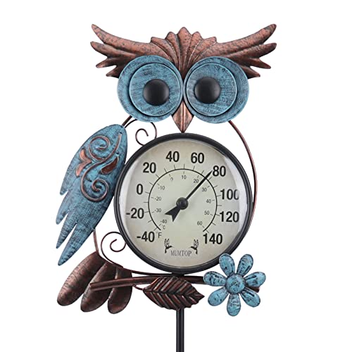 MUMTOP Outdoor Thermometer, 42 Inch Metal Owl Garden Stake Outside Wall Thermometer for Patio, Yard and Garden - Image 1