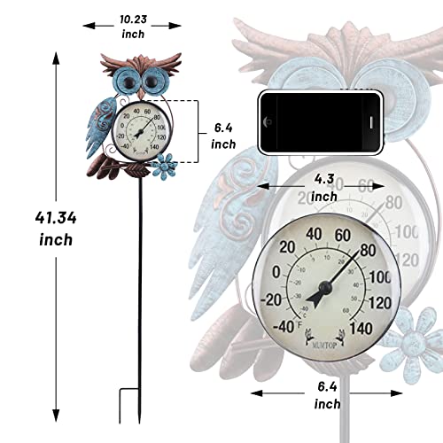 MUMTOP Outdoor Thermometer, 42 Inch Metal Owl Garden Stake Outside Wall Thermometer for Patio, Yard and Garden - Image 2