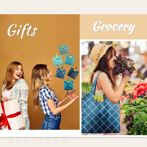 BeeGreen Geometry Reusable Shopping Bags Cute Grocery Bag 6 Pack Christmas Gift Bags HeavyDuty Foldable Shopping Totes for Supermarket Work Travel Large Washable Polyester Tote Bag with Handles - Image 3