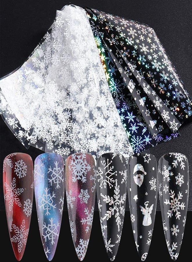 RUSTAMM Snowflake Nail Foil Transfer Stickers Christmas Nail Art Supplies Nail Foil Transfers Decals Laser White Snowflakes Xmas Tree Elk Star Nails Foils Design Manicure Tips Decoration 10 Sheets - Image 1