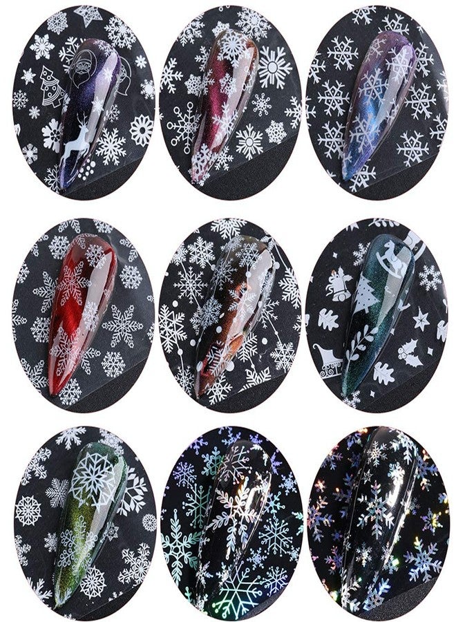RUSTAMM Snowflake Nail Foil Transfer Stickers Christmas Nail Art Supplies Nail Foil Transfers Decals Laser White Snowflakes Xmas Tree Elk Star Nails Foils Design Manicure Tips Decoration 10 Sheets - Image 5