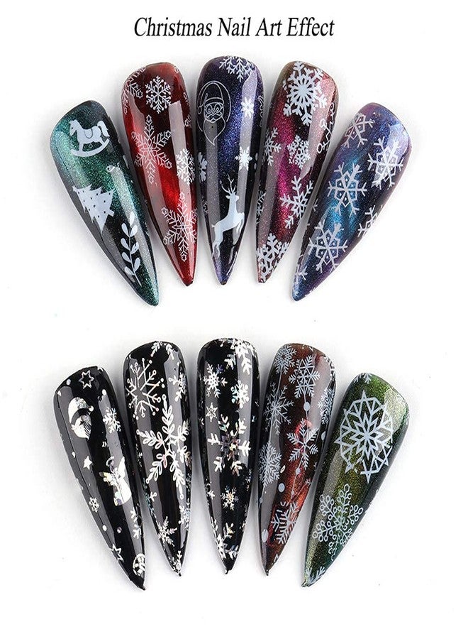 RUSTAMM Snowflake Nail Foil Transfer Stickers Christmas Nail Art Supplies Nail Foil Transfers Decals Laser White Snowflakes Xmas Tree Elk Star Nails Foils Design Manicure Tips Decoration 10 Sheets - Image 2