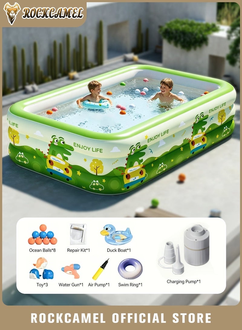 ROCKCAMEL Inflatable Swimming Pool with Electric Air Pump 260x160x56CM, Thickened PVC Kids Swimming Pool, Outdoor Fun Water Play Toys for Backyard & Garden, Suitable for 1-6 People - Image 1
