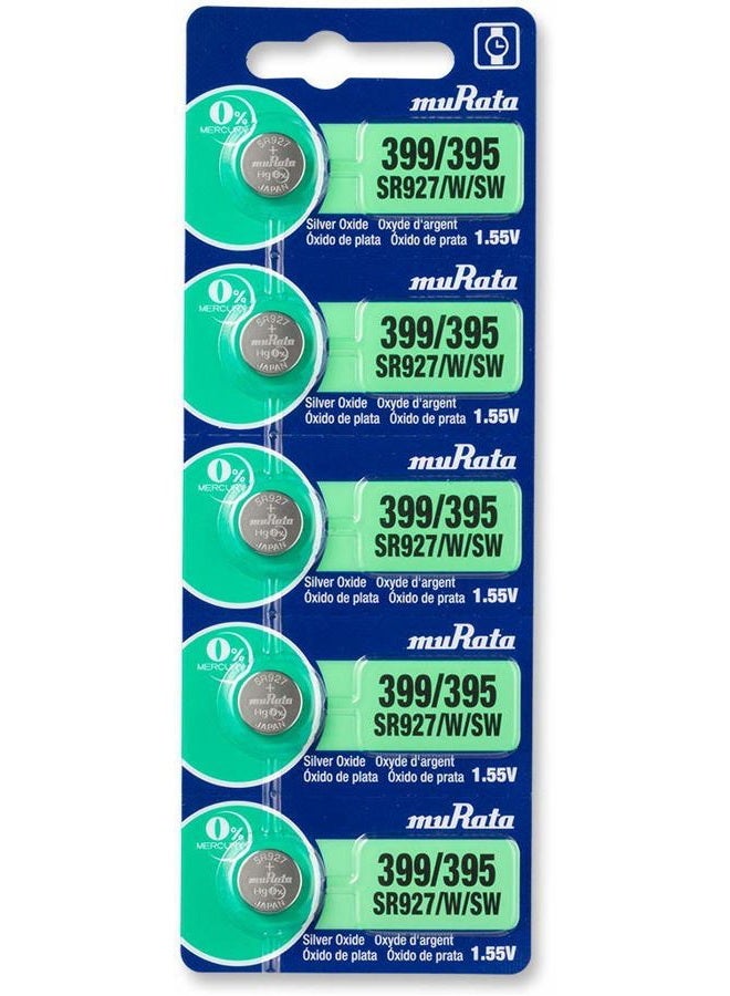 muRATA SR927/W/SW 399/395 0% Mercury Silver Oxide, 1.55V - Pack of 5 - Image 1
