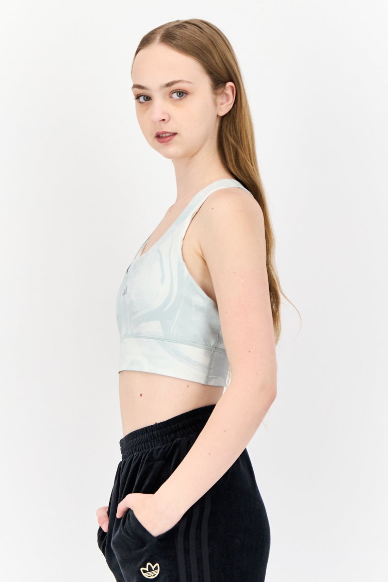 Adidas Women Marble Print Padded Sports Bra, Light Grey - Image 4