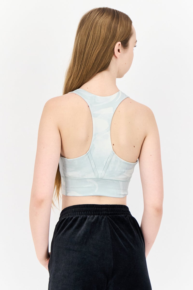 Adidas Women Marble Print Padded Sports Bra, Light Grey - Image 2