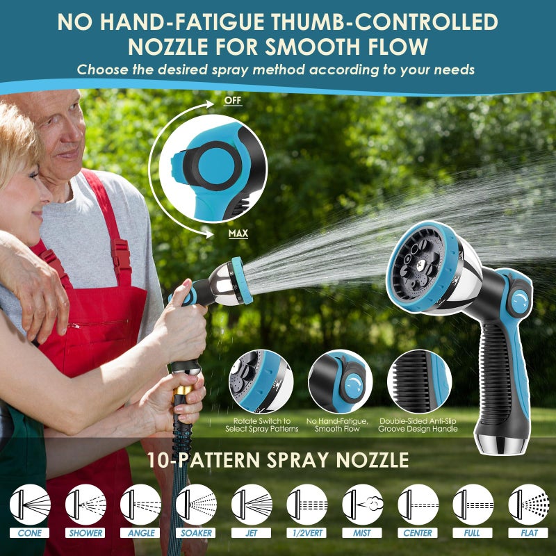 FlexiSolve NON-EXPANDABLE Garden Hose 100 ft, Ultra Lightweight Flexible Water Hose with 10-Pattern Nozzle & Shut-Off Valve, Holder, Leakproof & Kink-Resistant Reinforced Fittings for Yard Outdoor - Image 2