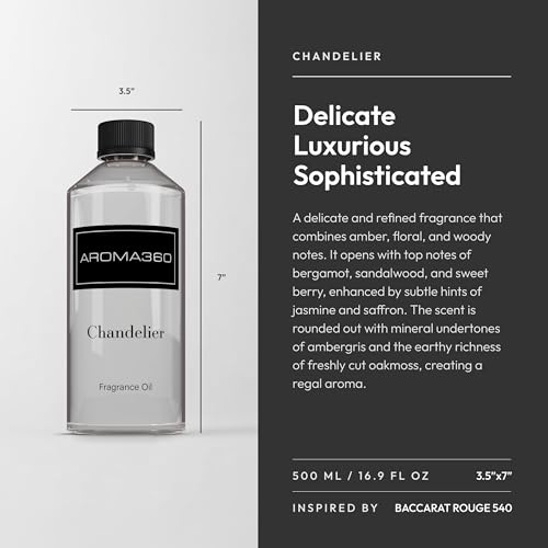 Aroma360 - Chandelier Fragrance Oil Blend | Hotel Inspired for Luxury Essential Oil Diffusers | Aromatherapy Scent Diffuser Oil | Bergamot, Woodsy Sandalwood, and Flirtatious Saffron - 500ML - Image 3