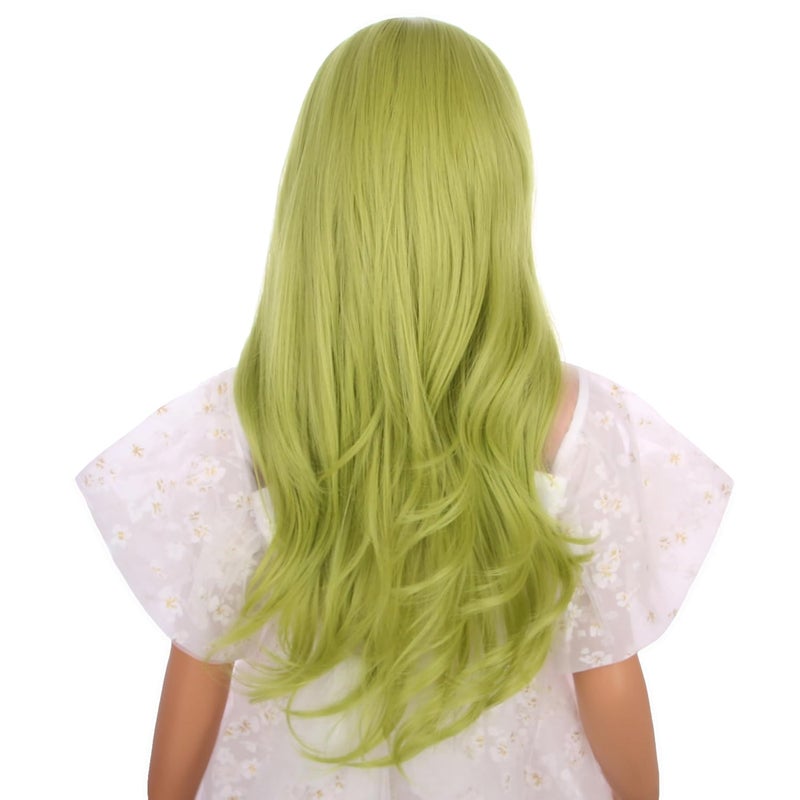 DUDUWIG Children Olive Green Wig Kids Long Light Green Middle Part Wig Green Wavy Curly Wig for Girls Heat Resistant Synthetic Wig with Wig Cap - Image 4