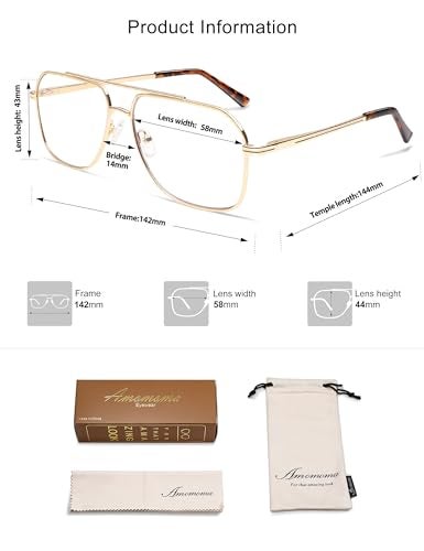 AMOMOMA Retro Blue Light Aviator Reading Glasses for Women Men,Metal Oversized Large Computer Reader Frame AM6133 C2 1.5X - Image 5