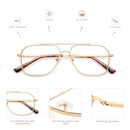 AMOMOMA Retro Blue Light Aviator Reading Glasses for Women Men,Metal Oversized Large Computer Reader Frame AM6133 C2 1.5X - Image 4
