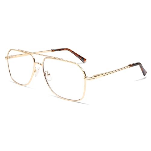 AMOMOMA Retro Blue Light Aviator Reading Glasses for Women Men,Metal Oversized Large Computer Reader Frame AM6133 C2 1.5X - Image 1