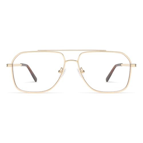 AMOMOMA Retro Blue Light Aviator Reading Glasses for Women Men,Metal Oversized Large Computer Reader Frame AM6133 C2 1.5X - Image 2