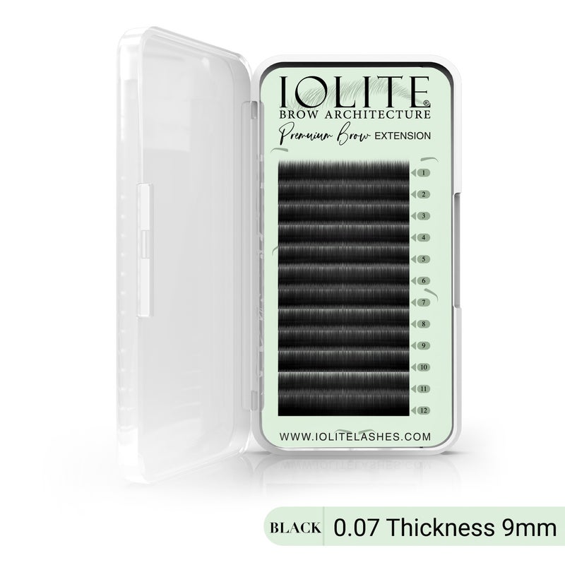 IOLITE Premium Eyebrow Extension Brow I; False Eyebrows in Tray - Brow Extension 0.07T Thickness ; Length - 8mm, 9mm, Mix -Black - 9mm