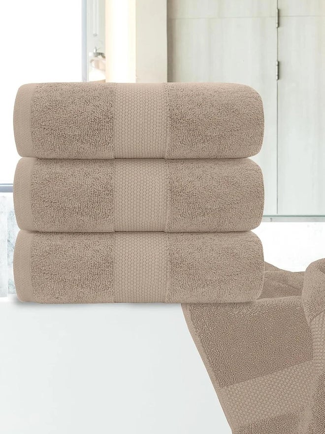 1CHASE Pack of 4 - Luxury Cotton Large Bath Towel, Beige 70x140cm - Image 3