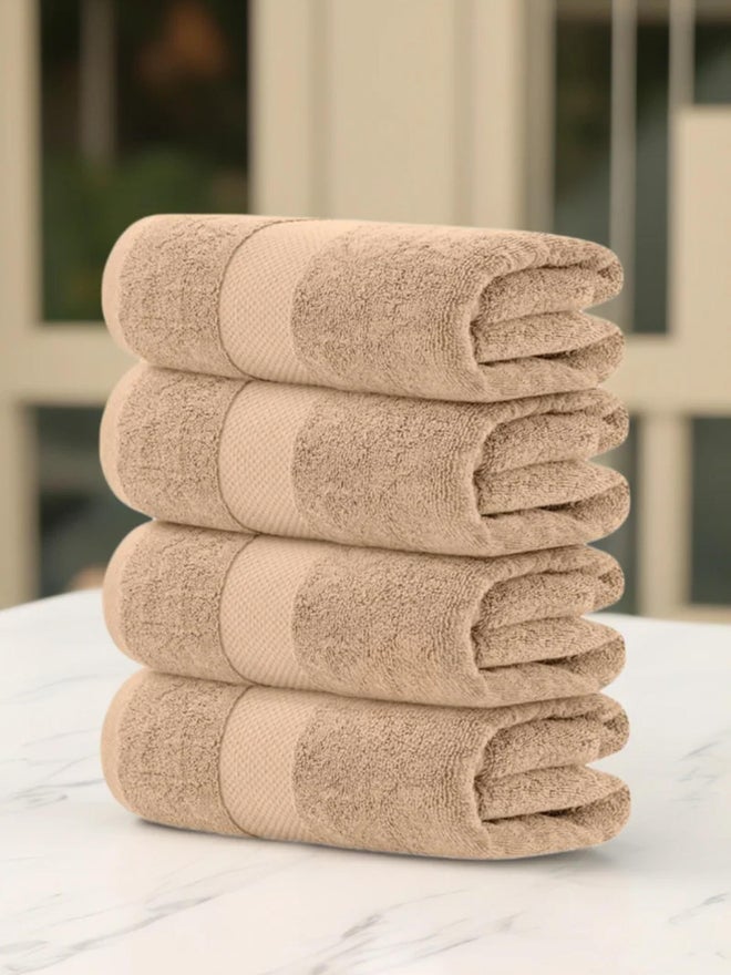 1CHASE Pack of 4 - Luxury Cotton Large Bath Towel, Beige 70x140cm - Image 2