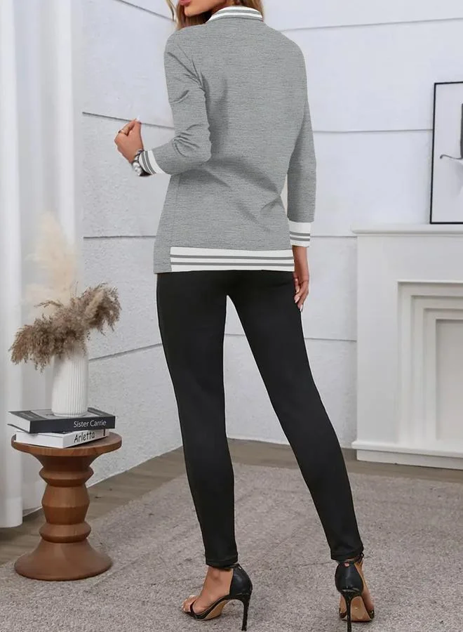 Take Two Grey Striped Detail Front Open Blazer