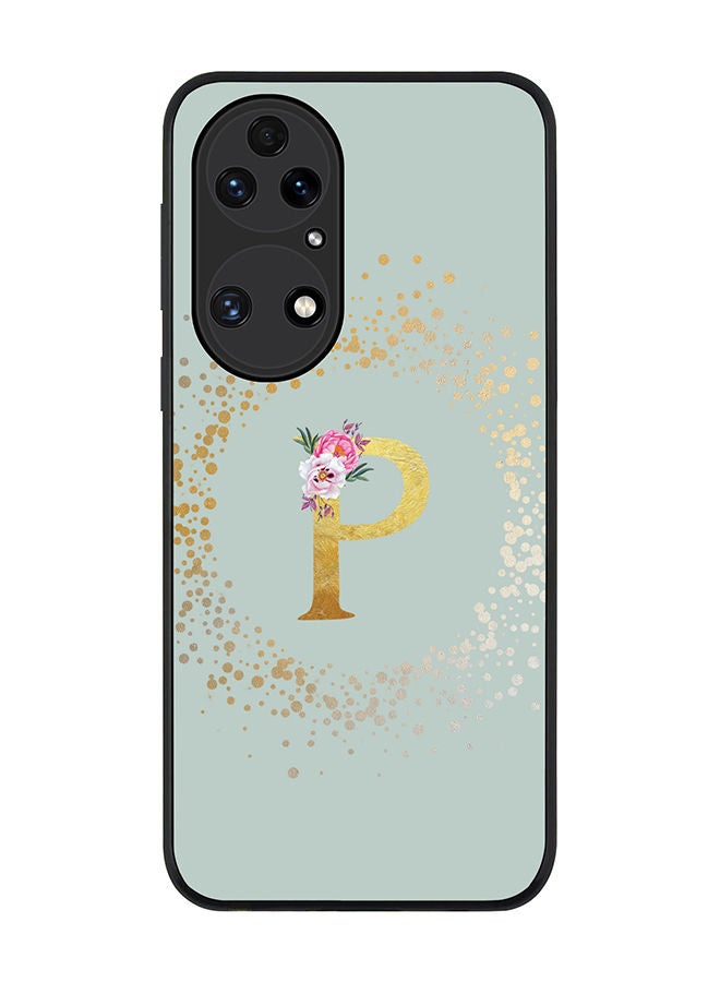 Stylizedd Rugged Black edge case for Huawei P50 Slim fit Soft Case Flexible Rubber Edges TPU Gel Thin Cover - Custom Monogram Initial Letter Floral Pattern Alphabet - P (Light Grey) - Image 1