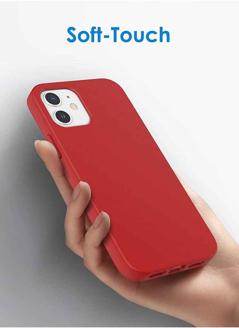 إيف حافظة سيليكون لهاتف آيفون 12 برو مقاس 6.1 بوصة، حافظة حماية لكامل الجسم ذات ملمس حريري ناعم، غطاء مقاوم للصدمات مع بطانة من الألياف الدقيقة (أحمر) - Image 2