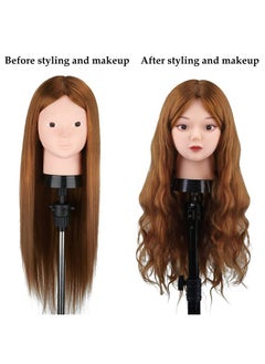 Beauty Star Beauty Star Mannequin Head with 80% Real Human Hair, Manikin Doll Head for Hair Styling, Cosmetology Makeup Hairdressing Training Practice Head with Clamp Stand and DIY Hair Styling Braiding Set  - Image 3