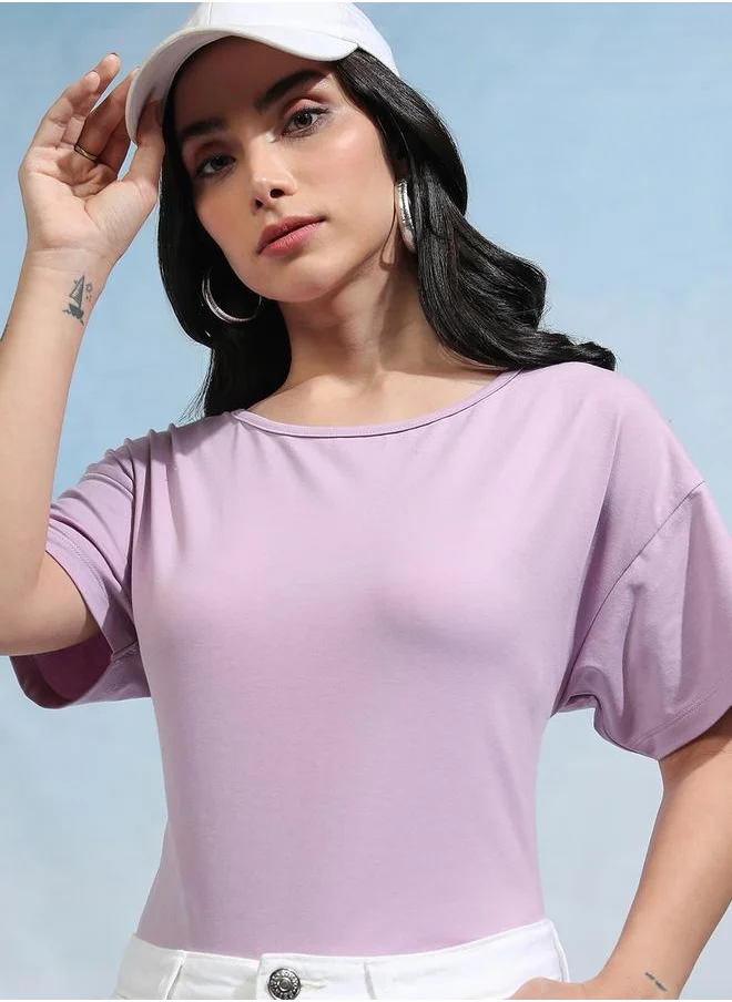 طوكيو توكيز Solid Round Neck Curved Hem T-Shirt