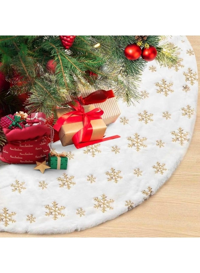 GGEROU Christmas Tree Skirt 120 cm, White Christmas Tree Blanket for Snow, Christmas Tree Decoration, Christmas Tree Blanket with Snowflake Sequins - Image 1
