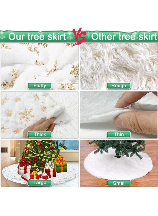 GGEROU Christmas Tree Skirt 120 cm, White Christmas Tree Blanket for Snow, Christmas Tree Decoration, Christmas Tree Blanket with Snowflake Sequins - Image 4