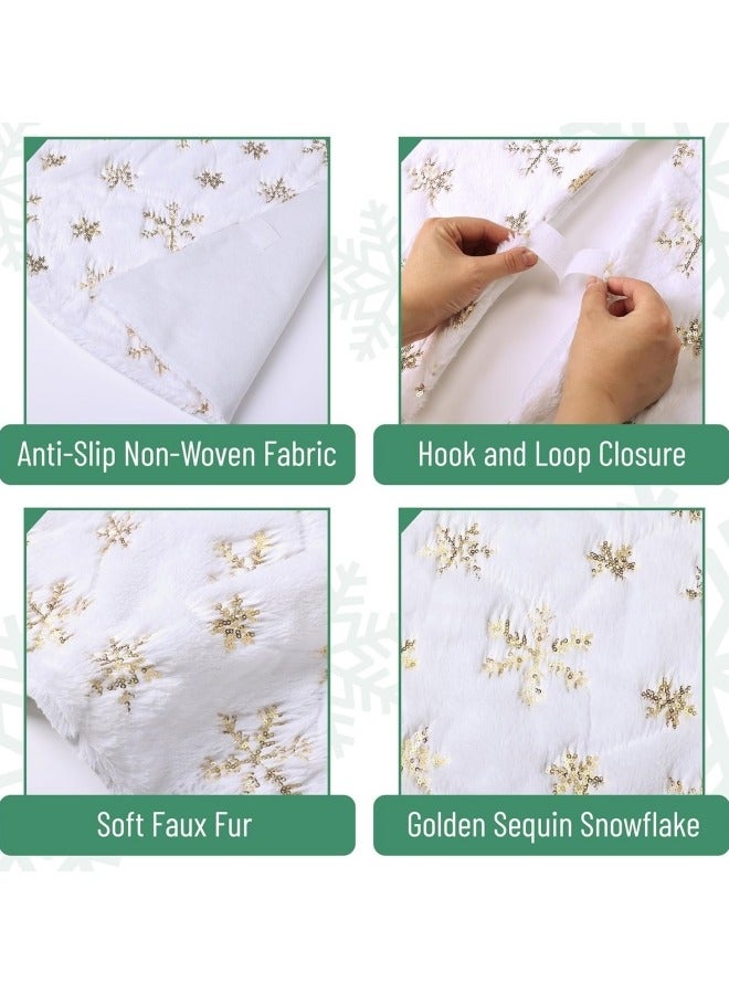 GGEROU Christmas Tree Skirt 120 cm, White Christmas Tree Blanket for Snow, Christmas Tree Decoration, Christmas Tree Blanket with Snowflake Sequins - Image 2