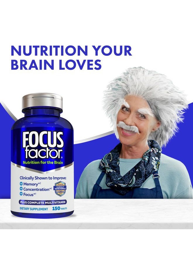 Focus Factor - Nutrition for The Brain, Improved Memory & Concentration Brain Supplement, Complete Multivitamin with Vitamins B6, B12, D, Bacopa Monnieri & Tyrosine, 150 Count (Pack of 2) - Image 1