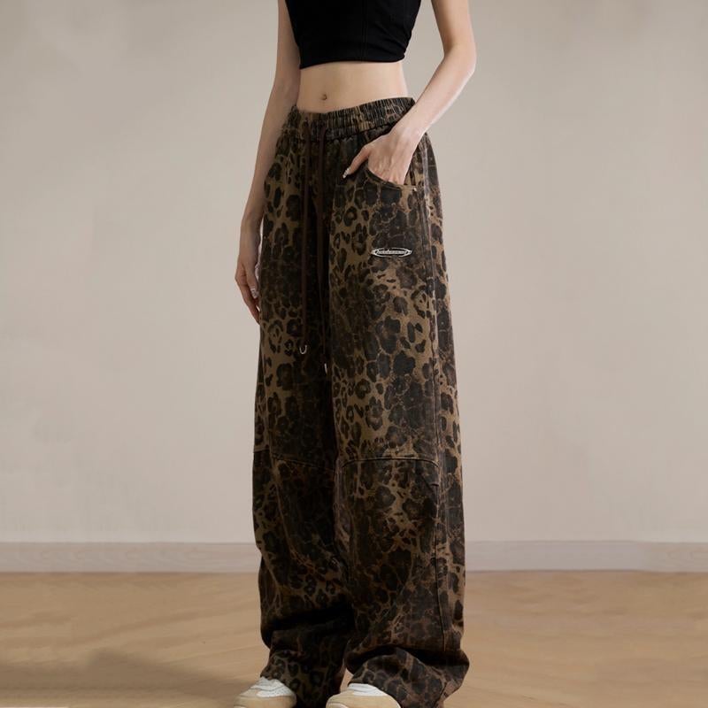 High quality, original creation, tiger print straight leg pants, hip hop style, fashion, workwear, casual, elastic waist, cargo.(brown,L size recommended 52.5-57.5KG)